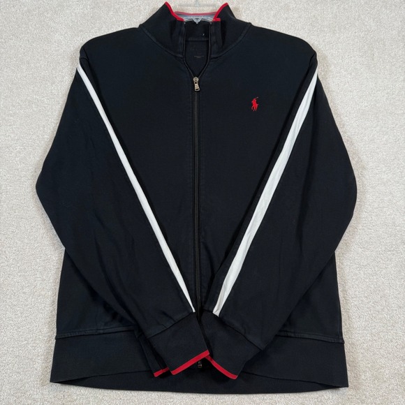Polo Ralph Lauren Mens Full Zip Track Jacket Black White Red Accents Size Large - Picture 3 of 7